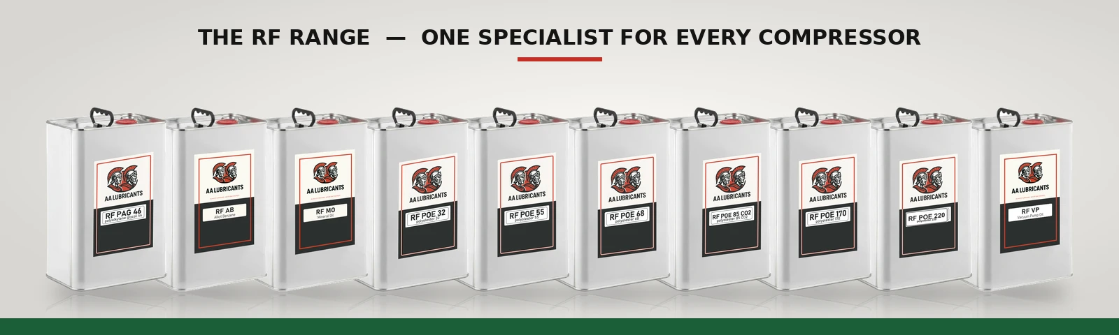 The AA Lubricants RF range of refrigeration and vacuum pump oils
